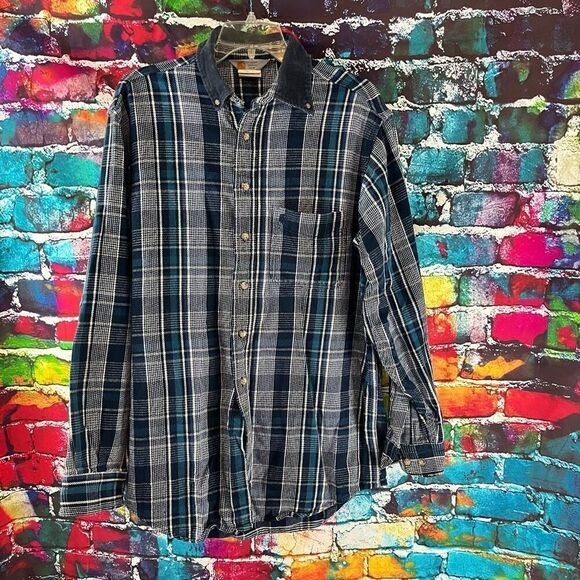 Vintage Carhartt Rugged Outdoor Wear Plaid Corduroy Collar Button Down Shirt Lar - Picture 1 of 7